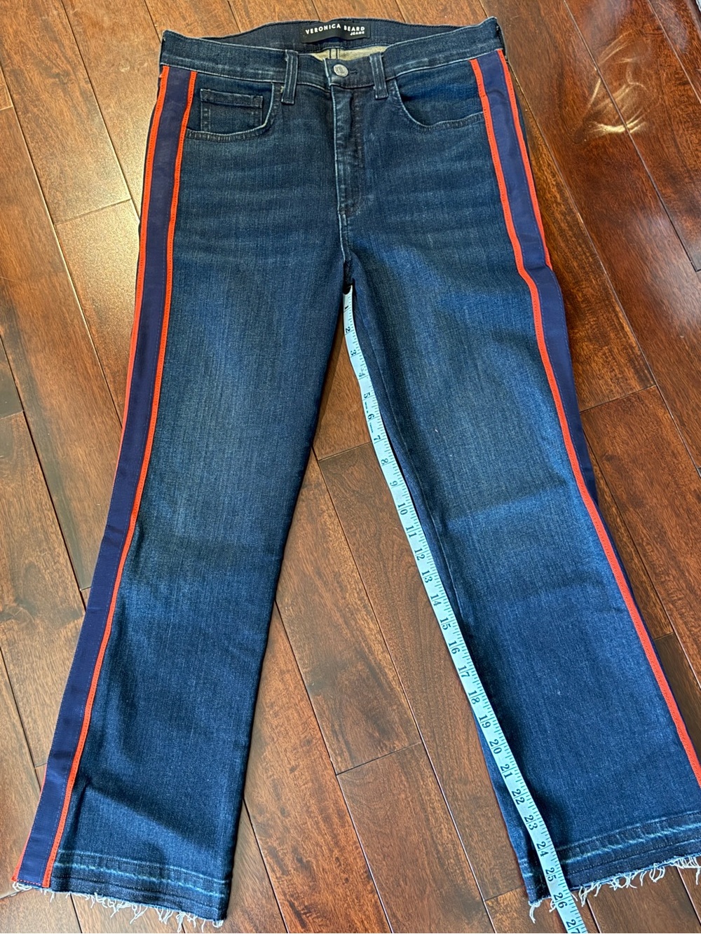 Veronica Beard Carolyn Baby Boot High-Rise Jeans — Red Side Stripe | Size 29/8